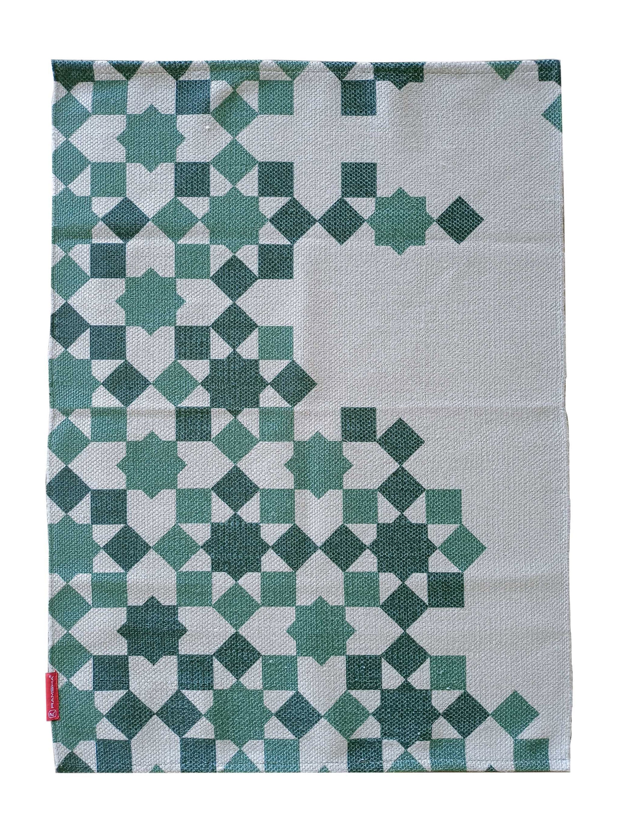 Modern Elegance: Achieve Modern Elegance in Any Room with our Geometry Pattern Printed Durry in Green Color, Featuring a Striking Geometric Design for a Stylish Statement