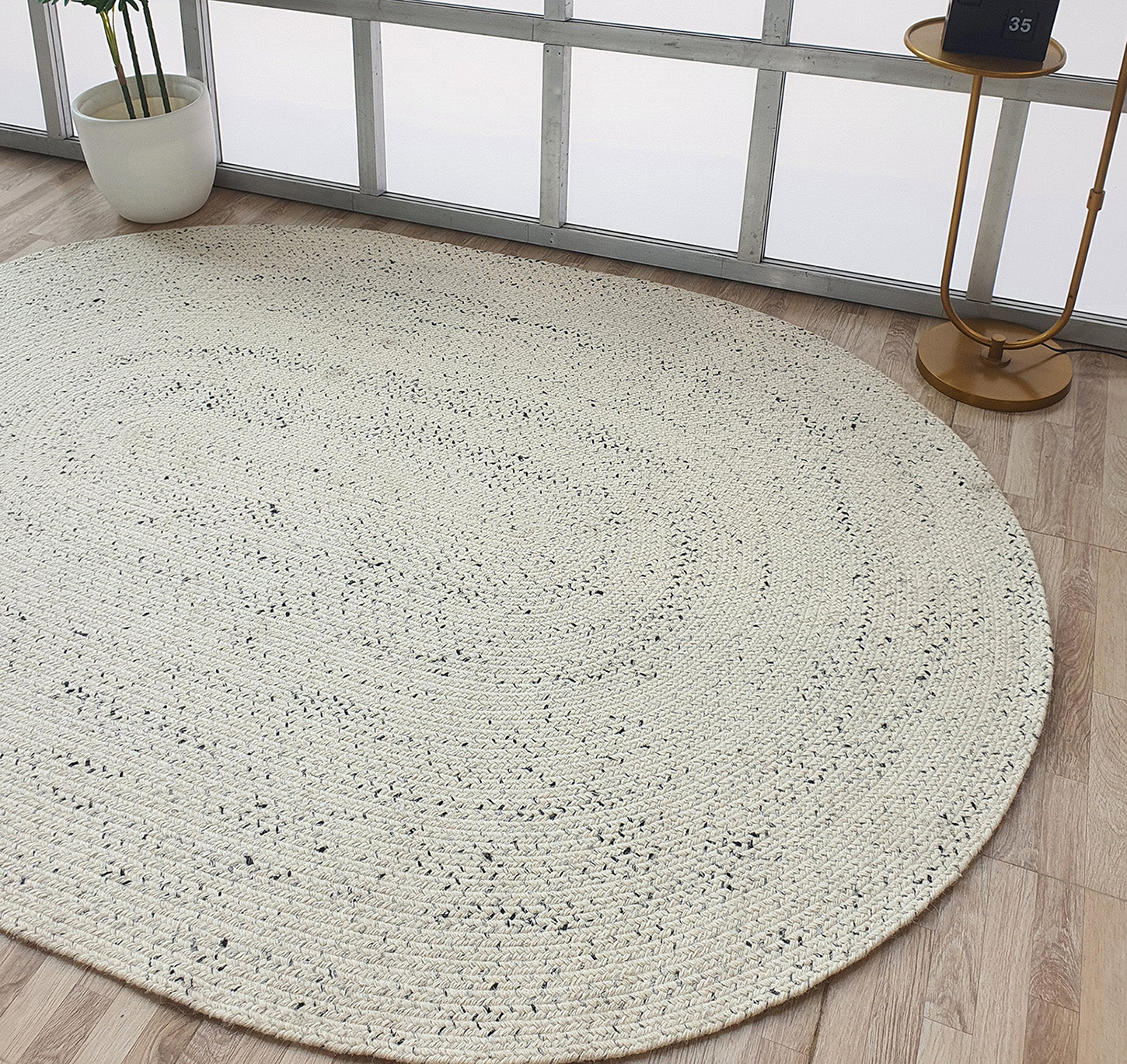 Amazing Handmade White & Black Color Oval Wool Floor Braided Rug - BR 047
