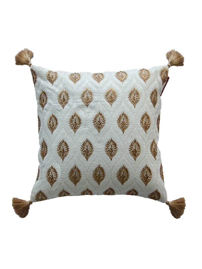 White & Gold Polyester Cushion Cover CS-016