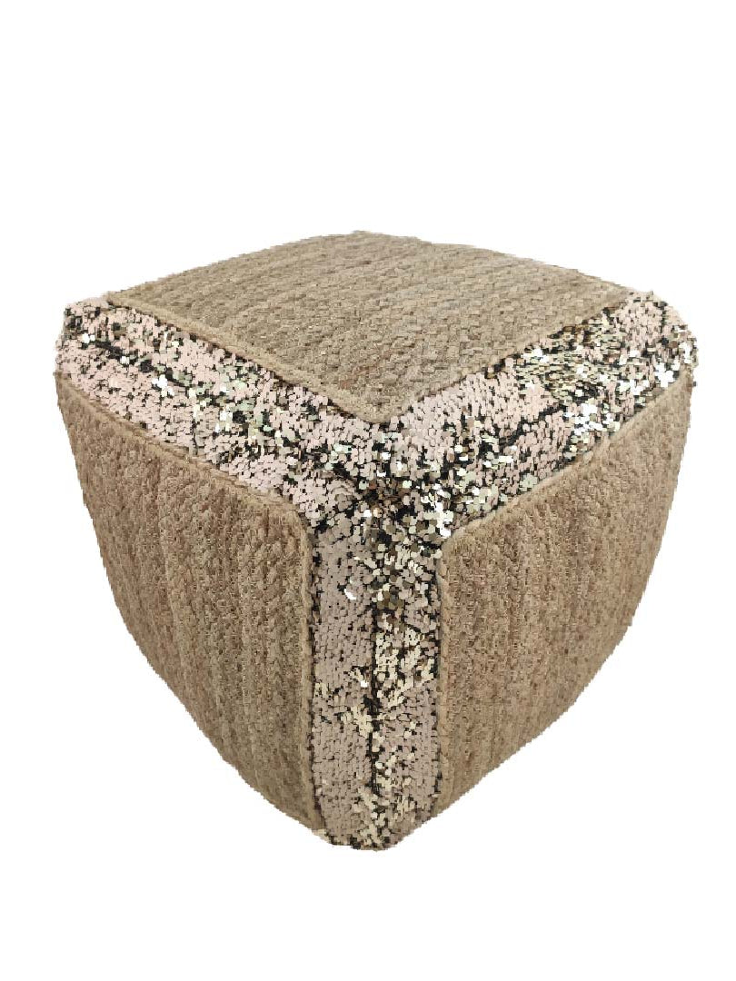 Jute And Sequence Pouf Natural Color PF-007