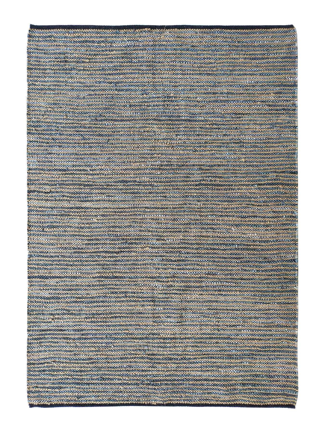 Beautiful jute and leather woven rug featuring a unique multi-color pattern