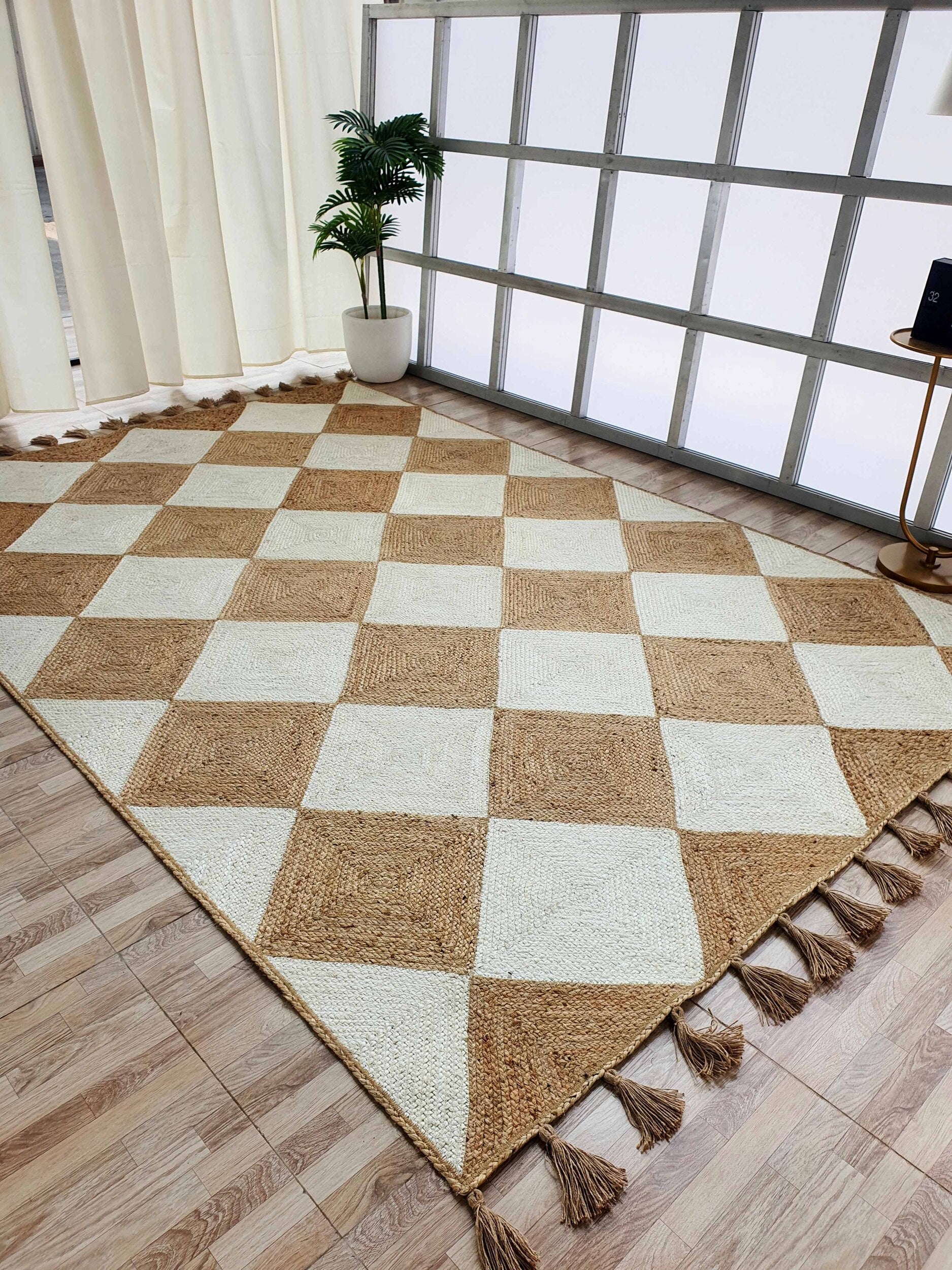 Beautiful Handmade Natural & Bleach Color Jute Braided Rug with Tassel - BR 031