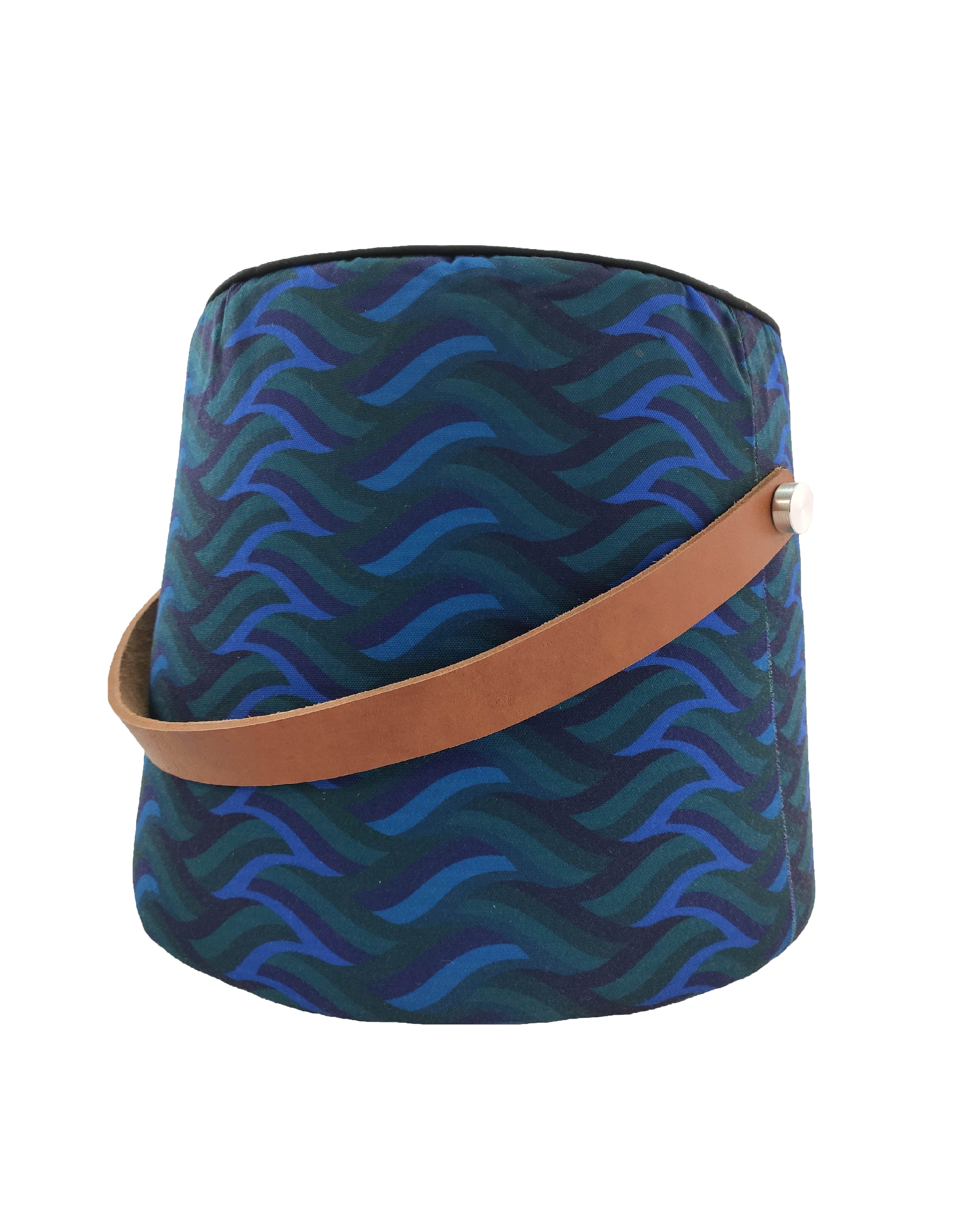 Blue Printed Pedestal Pouf With Leather Handle PF-037