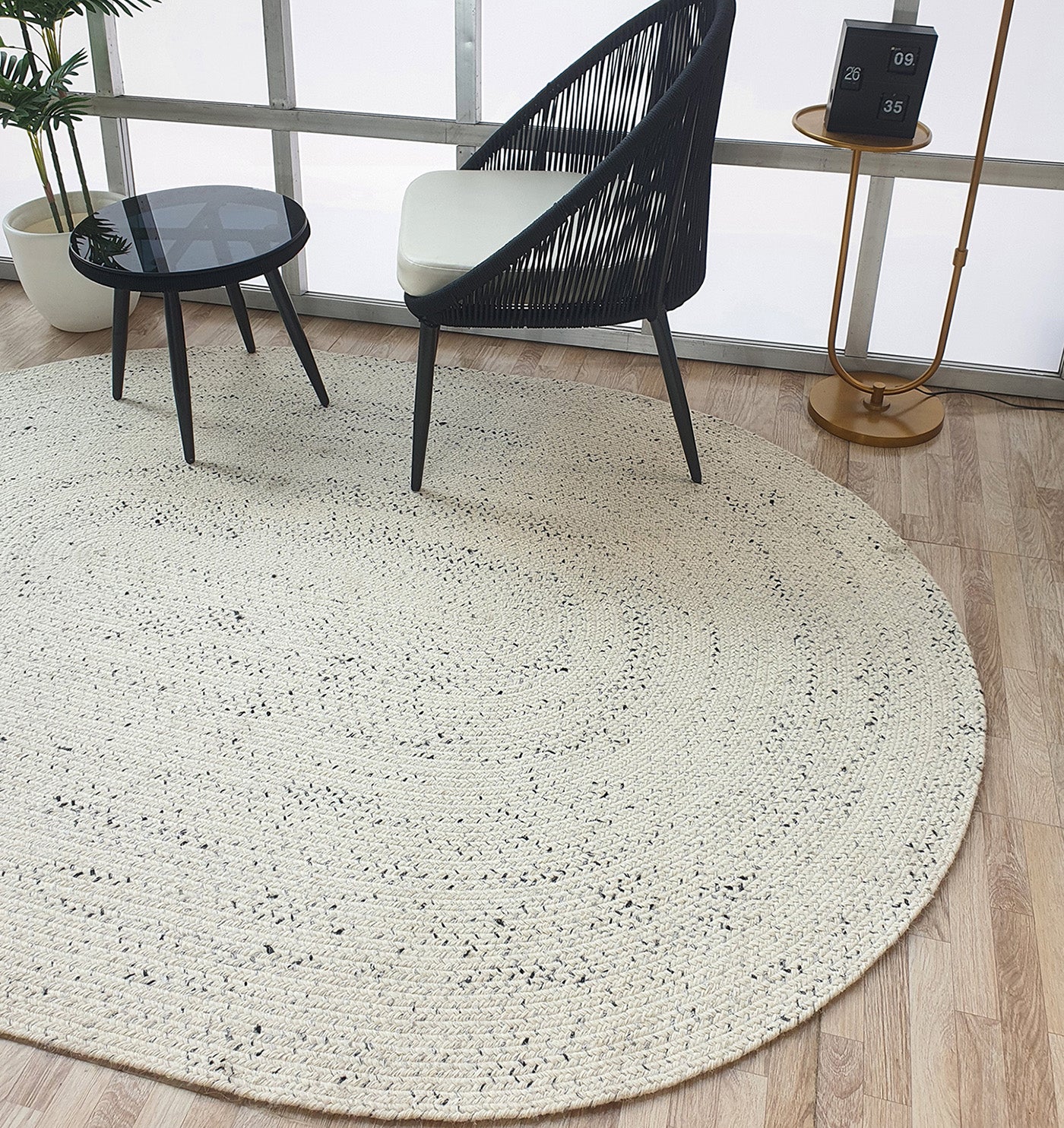 Amazing Handmade White & Black Color Oval Wool Floor Braided Rug - BR 047