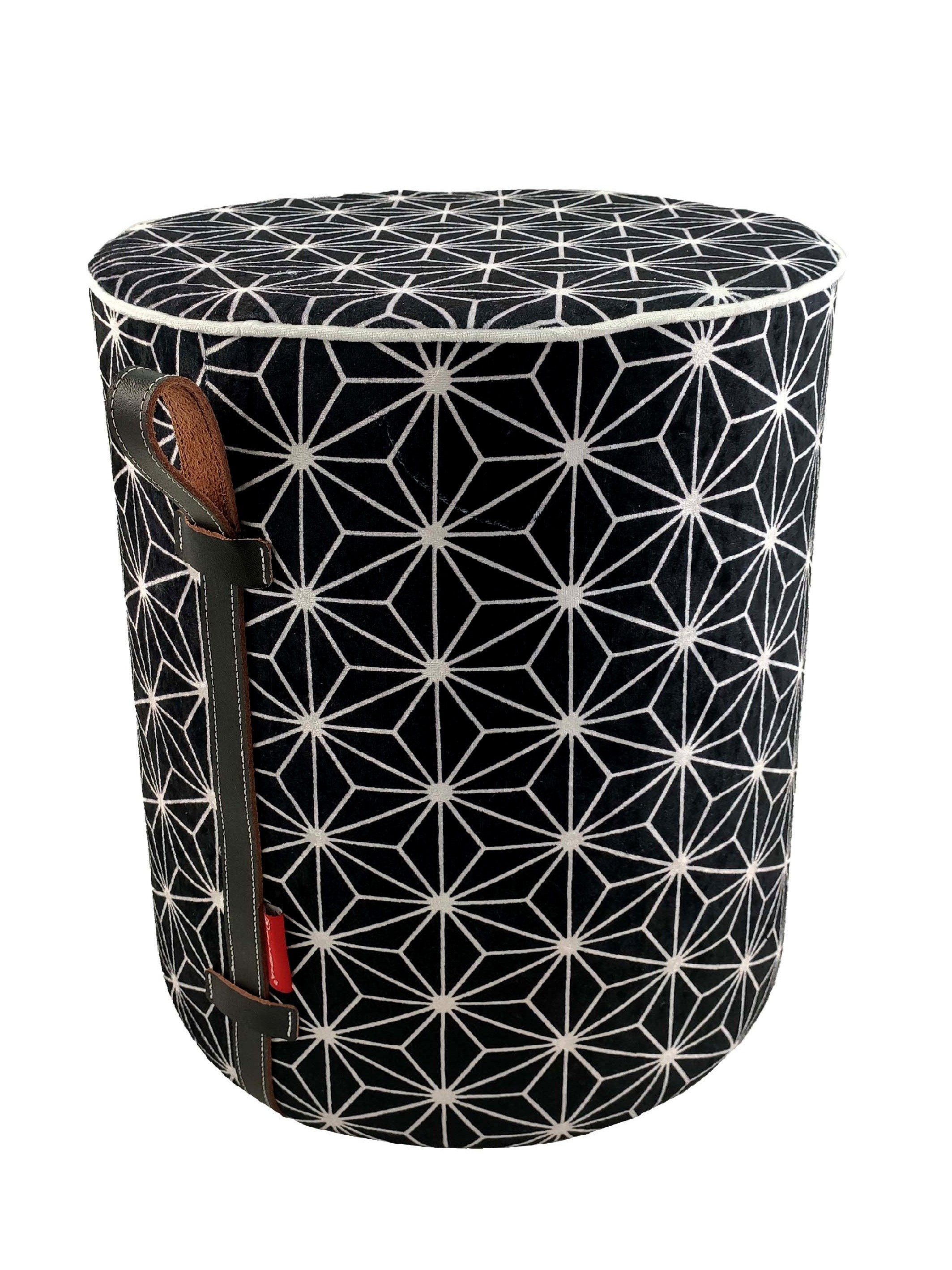 Printed Pedestal Pouf With Leather Handle PF-027