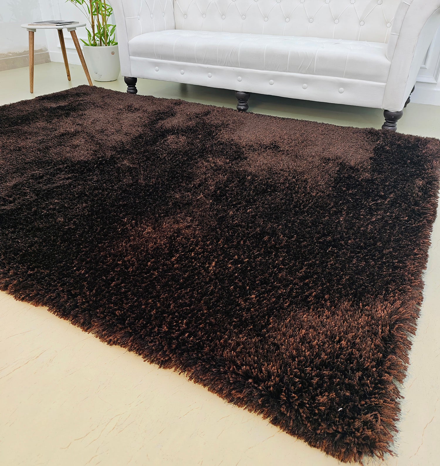 Fluffy Shaggy Area Rug SG 04 - Brown Rectangle