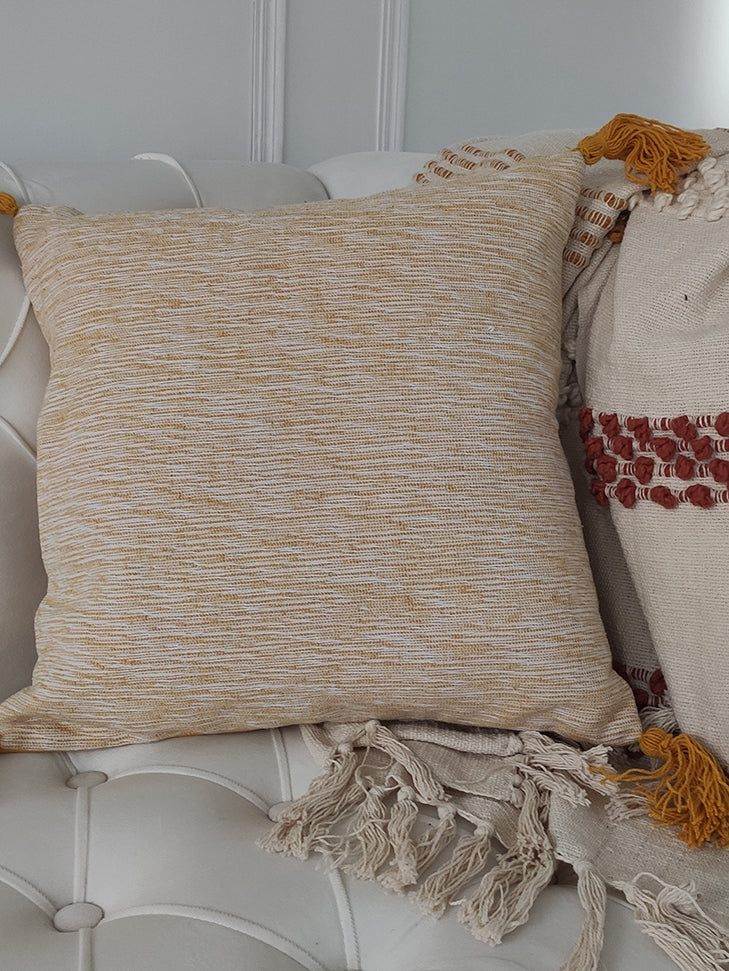 Lt Yellow Boho Cotton Cushion With Tassels