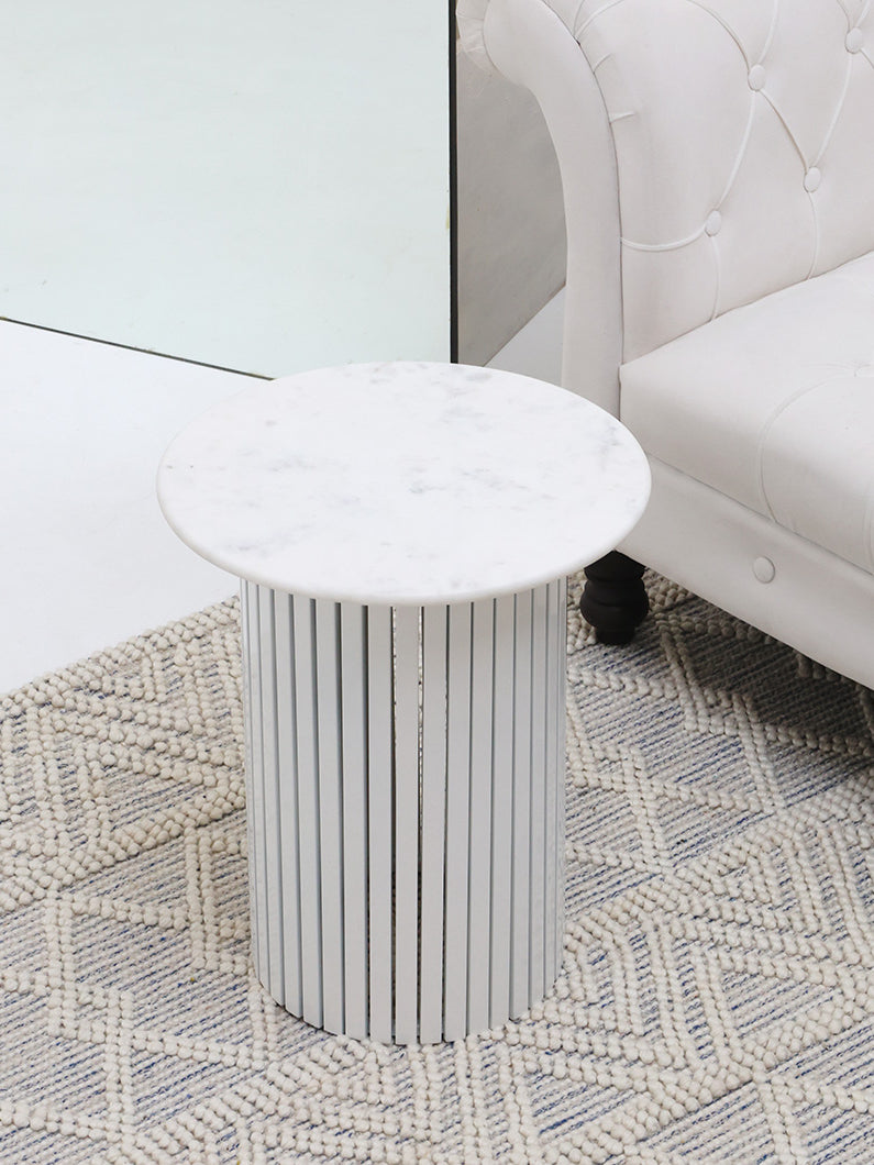 Round white marble center table made with premium marble, ideal for sophisticated interiors.