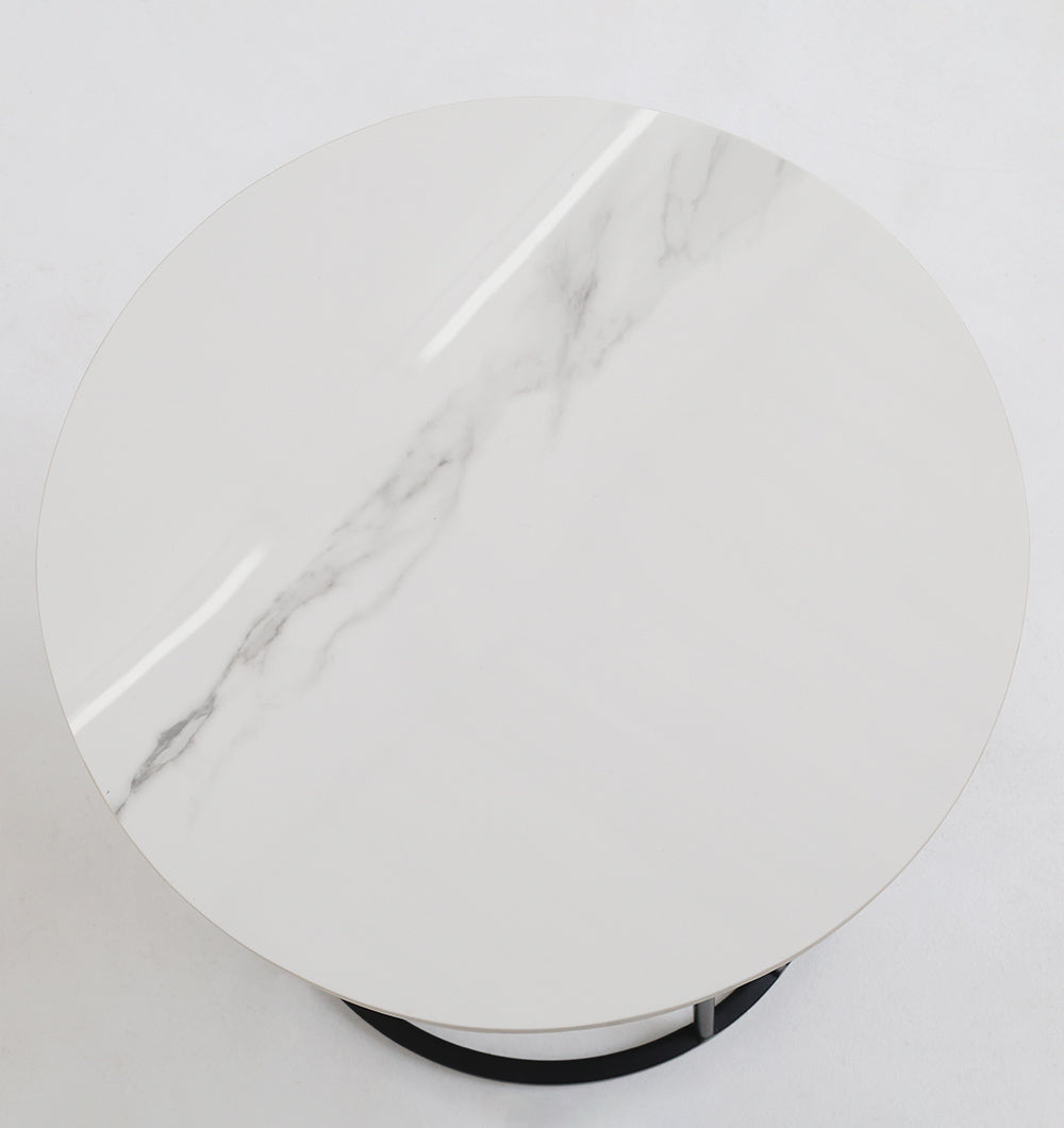 Top-down view of the polished white gloss marble tabletop, showcasing its smooth, elegant surface.