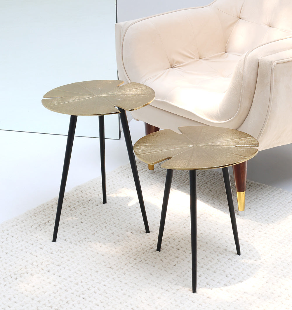 Black & Gold set of 2 nesting tables combining elegant design and practical, space-saving functionality.