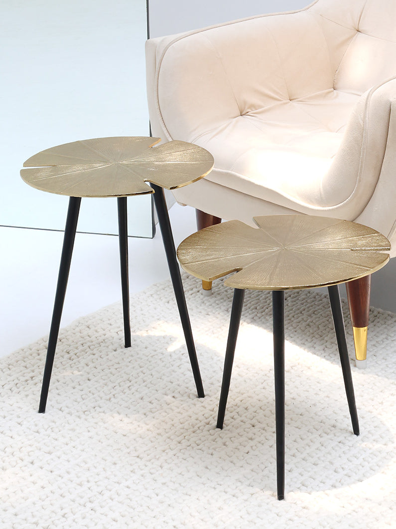 Black & Gold set of 2 nesting tables combining elegant design and practical, space-saving functionality.