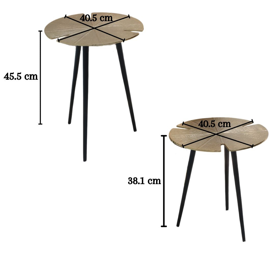Diagram specifying the measurements of the space-saving nesting table set for seamless placement.