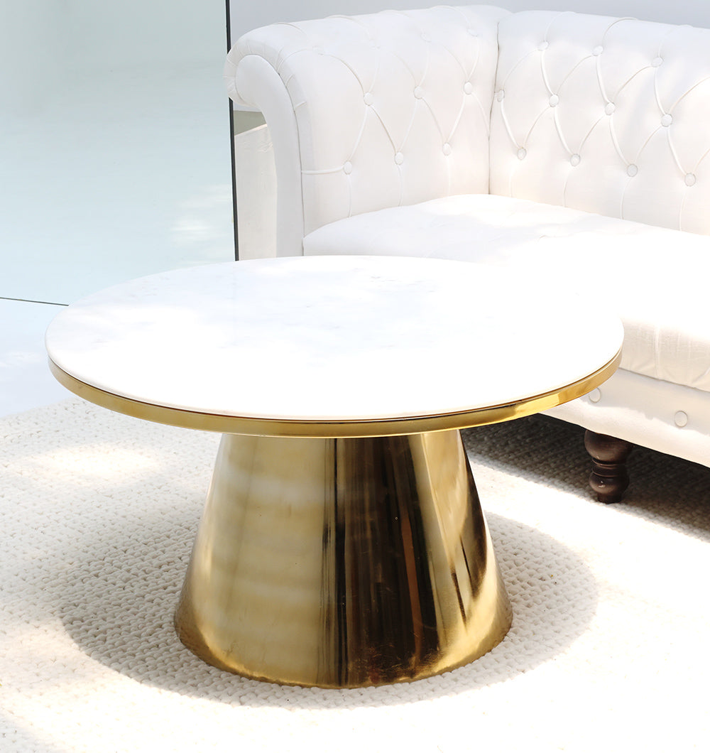 Main image of the Aurelia Luxe accent table, showcasing the round marble top and elegant gold finish.