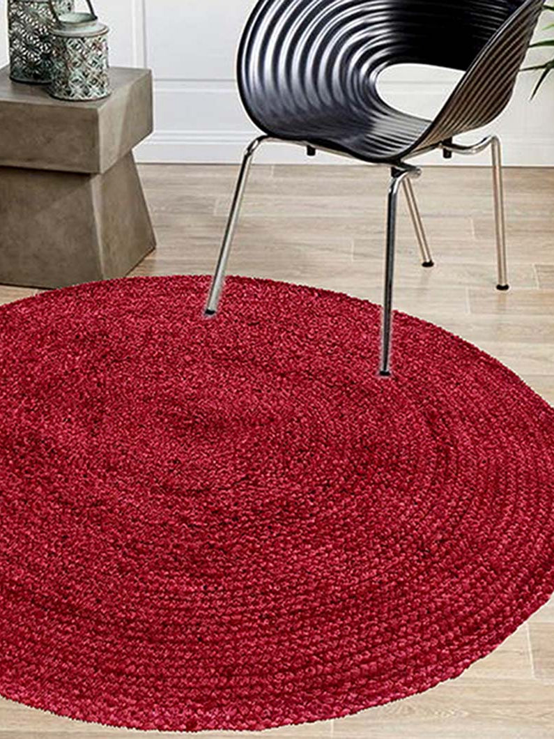 Round Red Color Jute Carpet BR-009