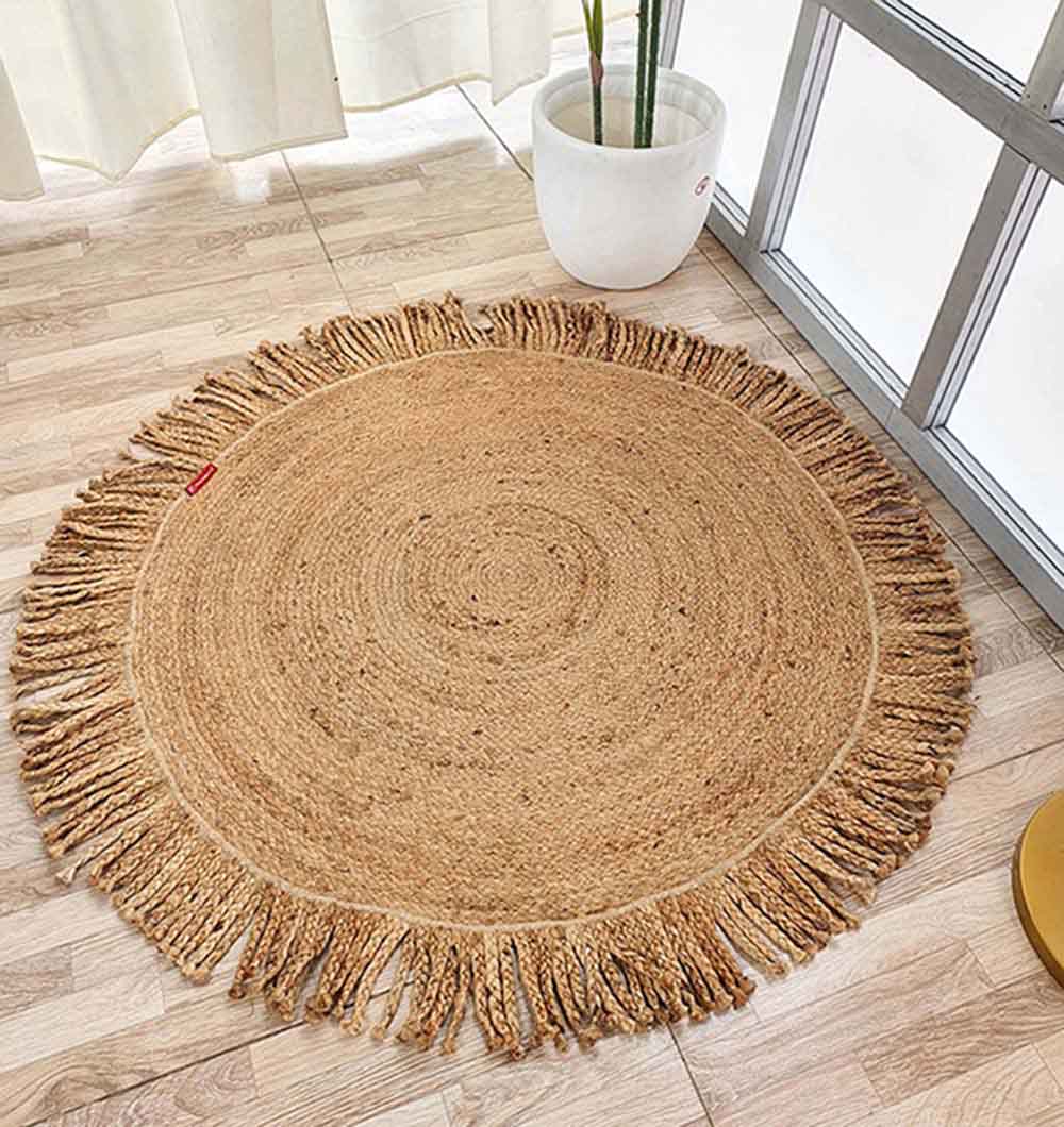 Natural Jute Braided Rug With Fringes BR-015