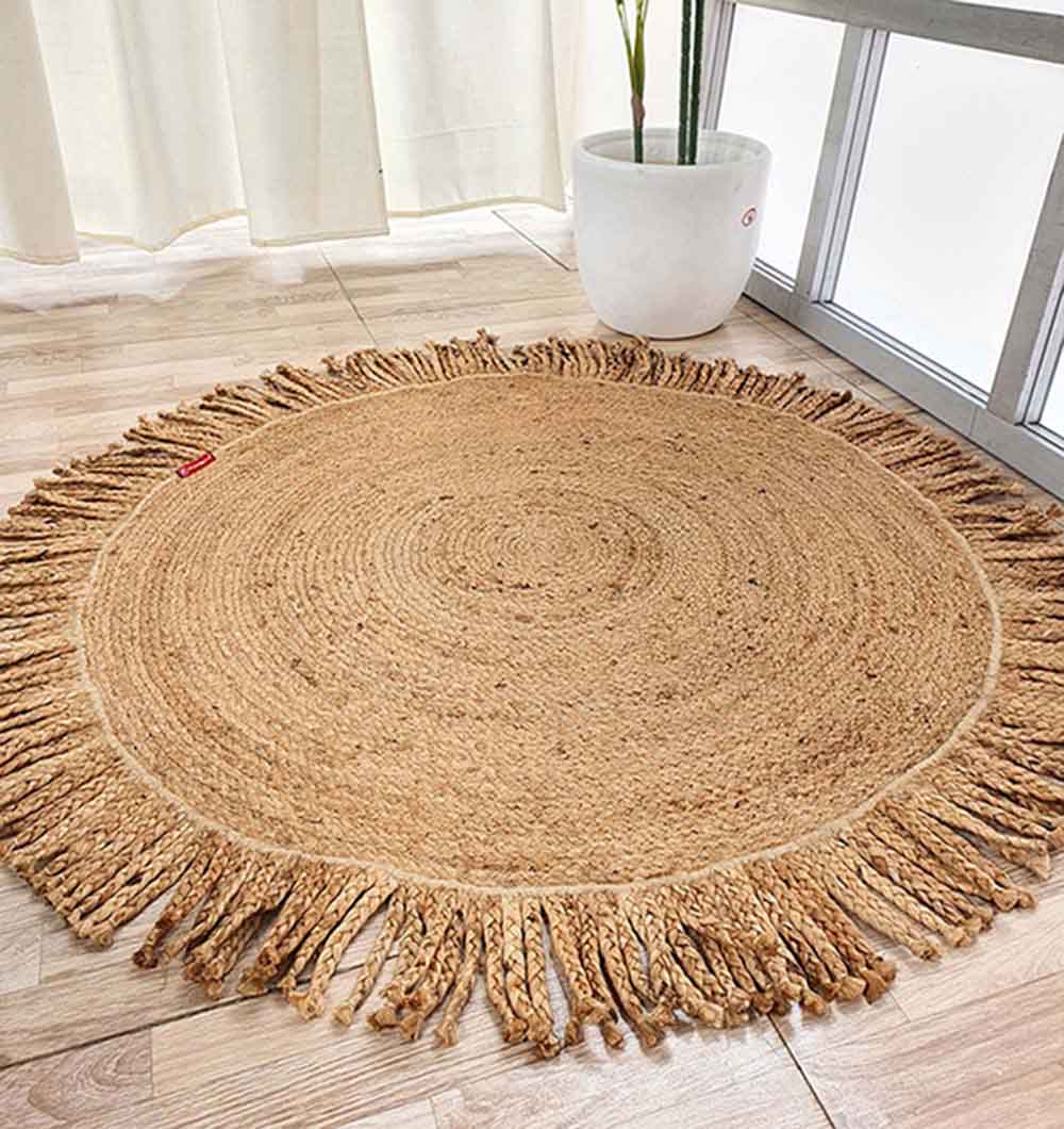 Natural Jute Braided Rug With Fringes BR-015