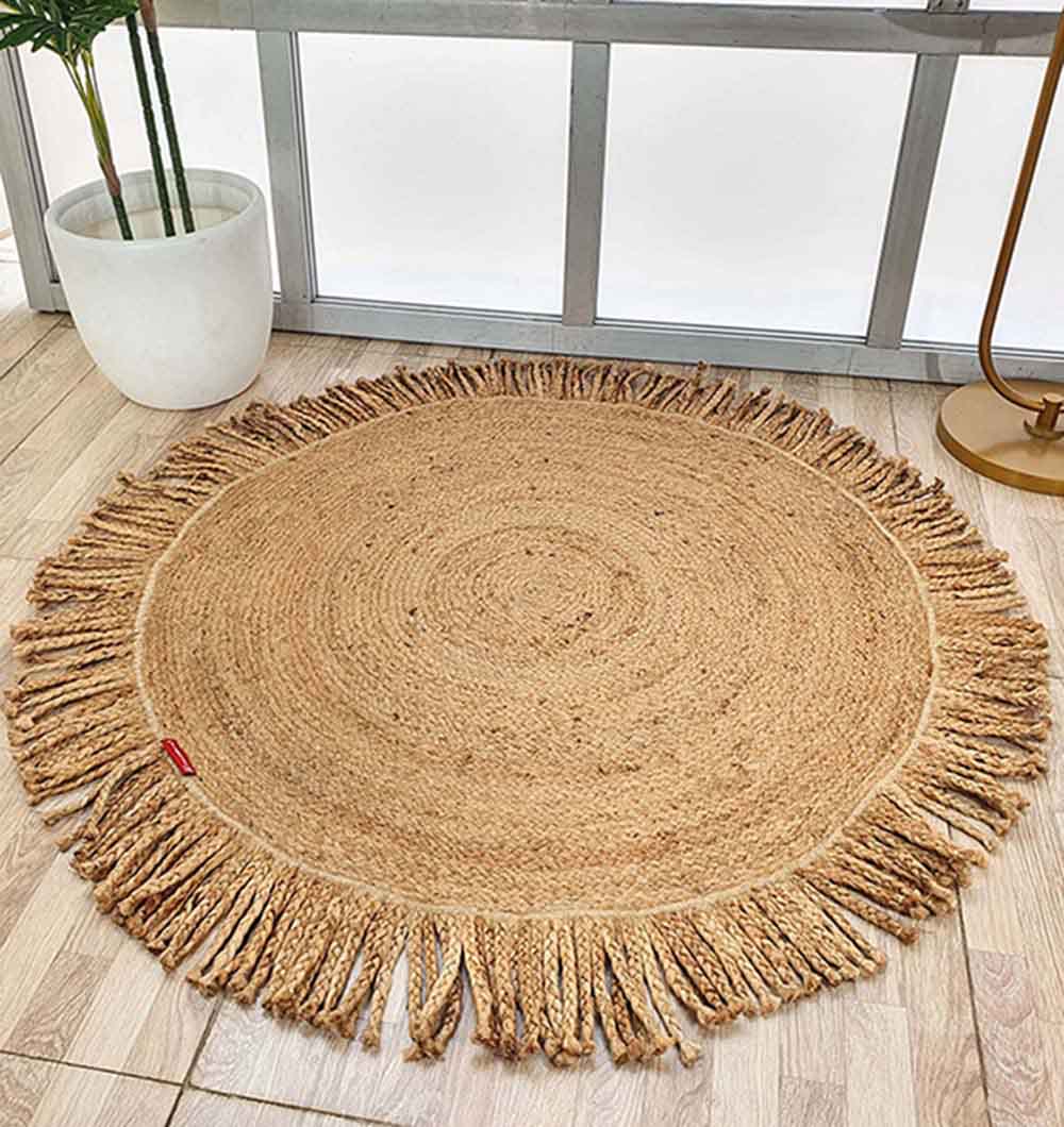 Natural Jute Braided Rug With Fringes BR-015