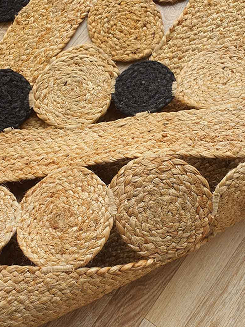 Oval Shaped Jute Braided Rug Black & Natural BR-033