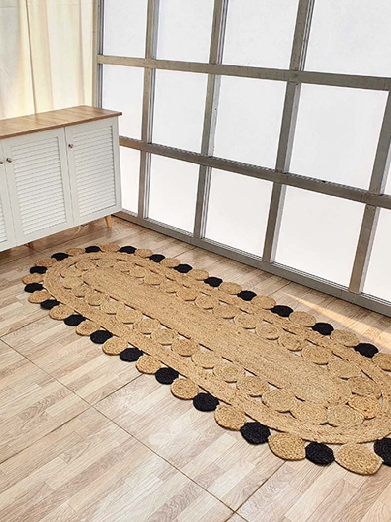 Oval Shaped Jute Braided Rug Black & Natural BR-033