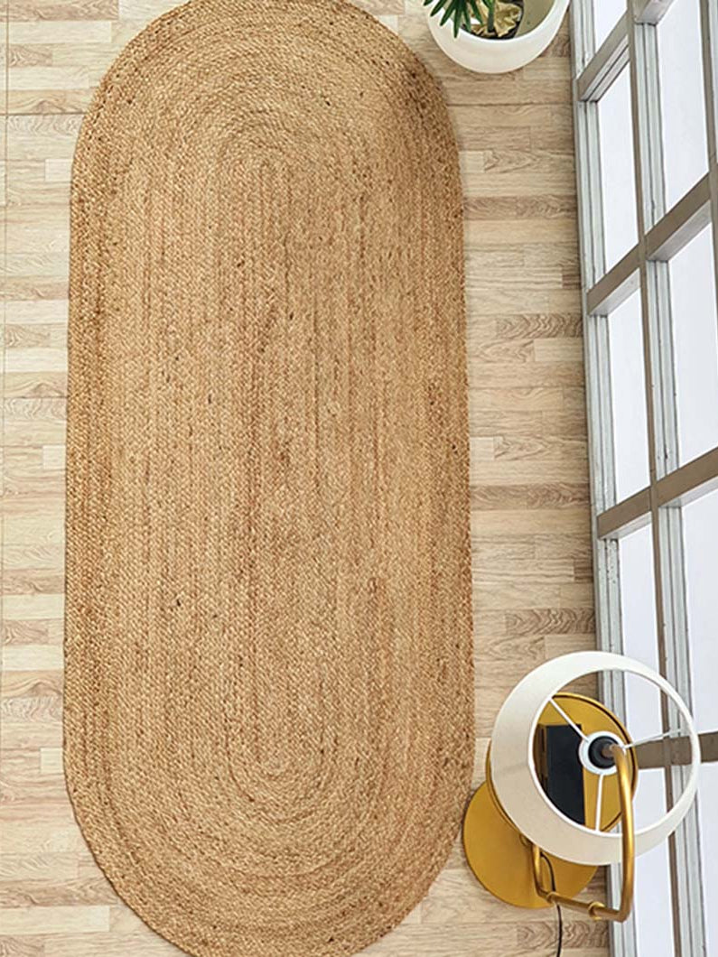 Oval Shaped Jute Braided Rug Natural BR-036