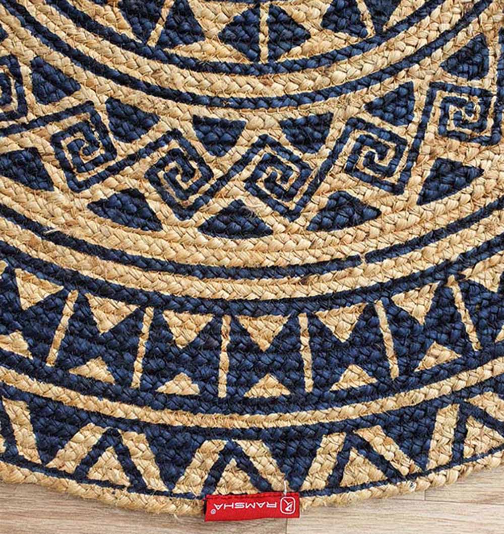 Printed Jute Round Rug Natural And Black Color BR-059