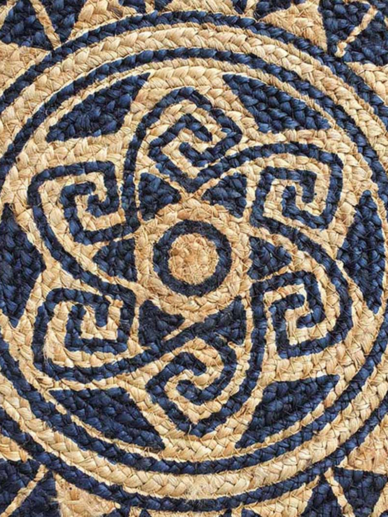 Printed Jute Round Rug Natural And Black Color BR-059