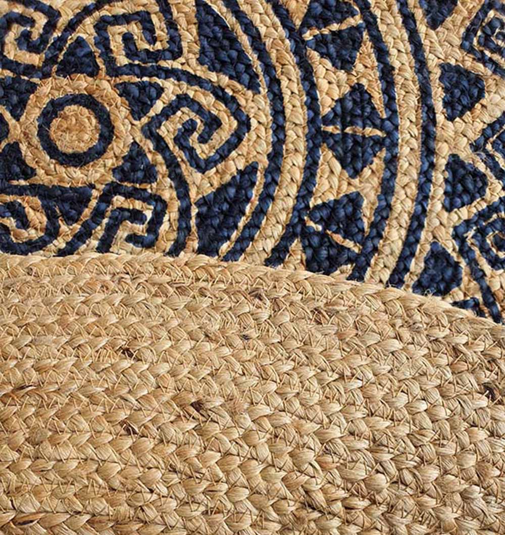 Printed Jute Round Rug Natural And Black Color BR-059