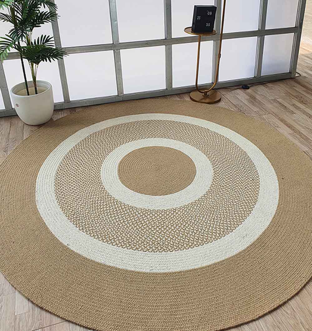 Wool Round Rug Natural And White Color BR-063