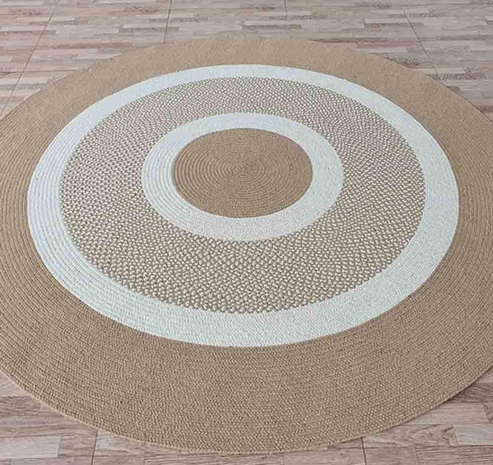 Wool Round Rug Natural And White Color BR-063