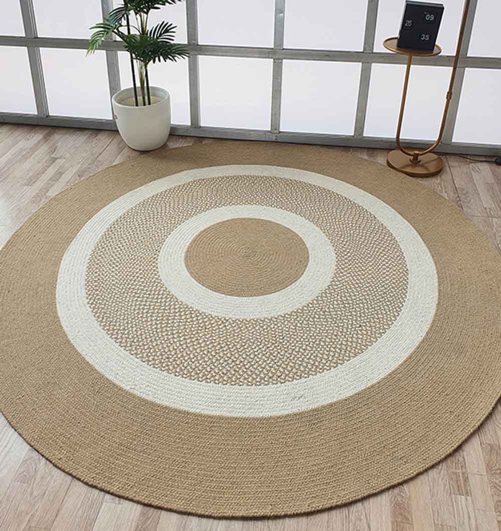 Wool Round Rug Natural And White Color BR-063