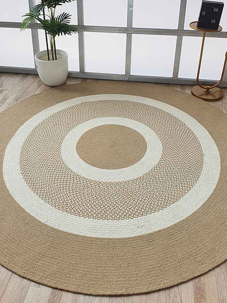 Wool Round Rug Natural And White Color BR-063