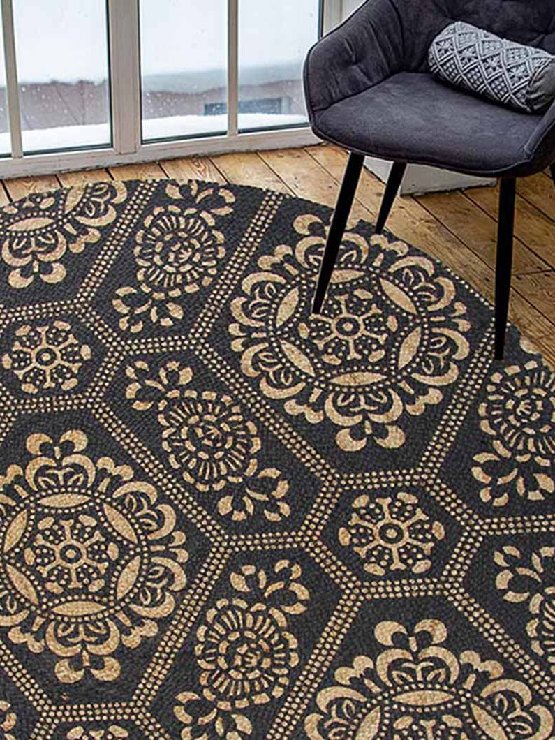 Printed Jute Round Rug Multi Color BR-066