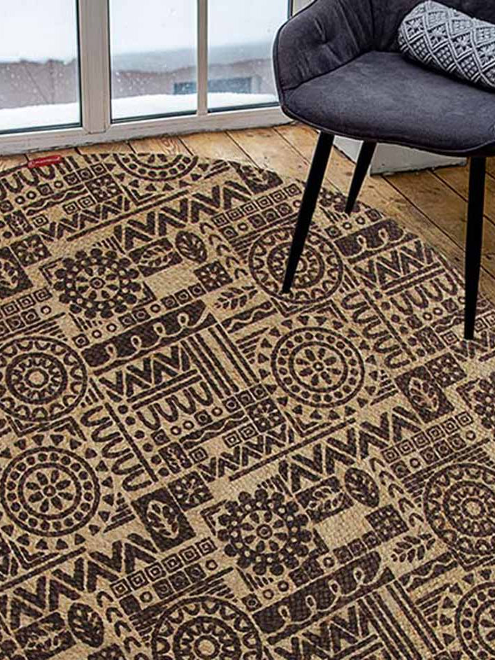 Printed Jute Round Rug Multi Color BR-067