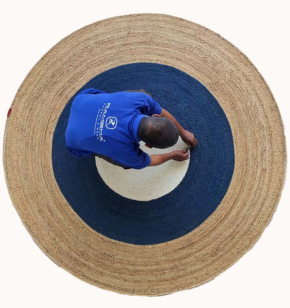 Round Jute Rug Blue And Natural BR-074