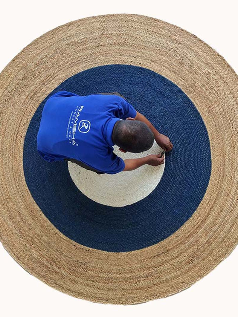 Round Jute Rug Blue And Natural BR-074