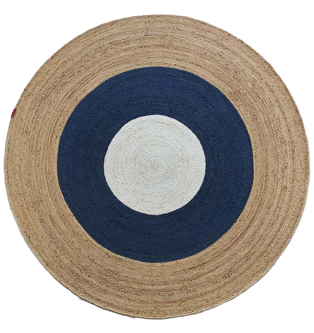 Round Jute Rug Blue And Natural BR-074