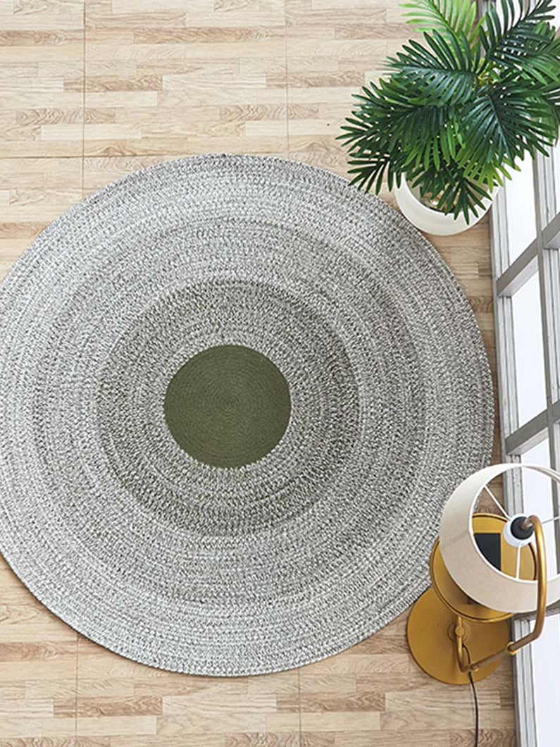 Handmade Dark Green & White Round Jute Rug BR-079