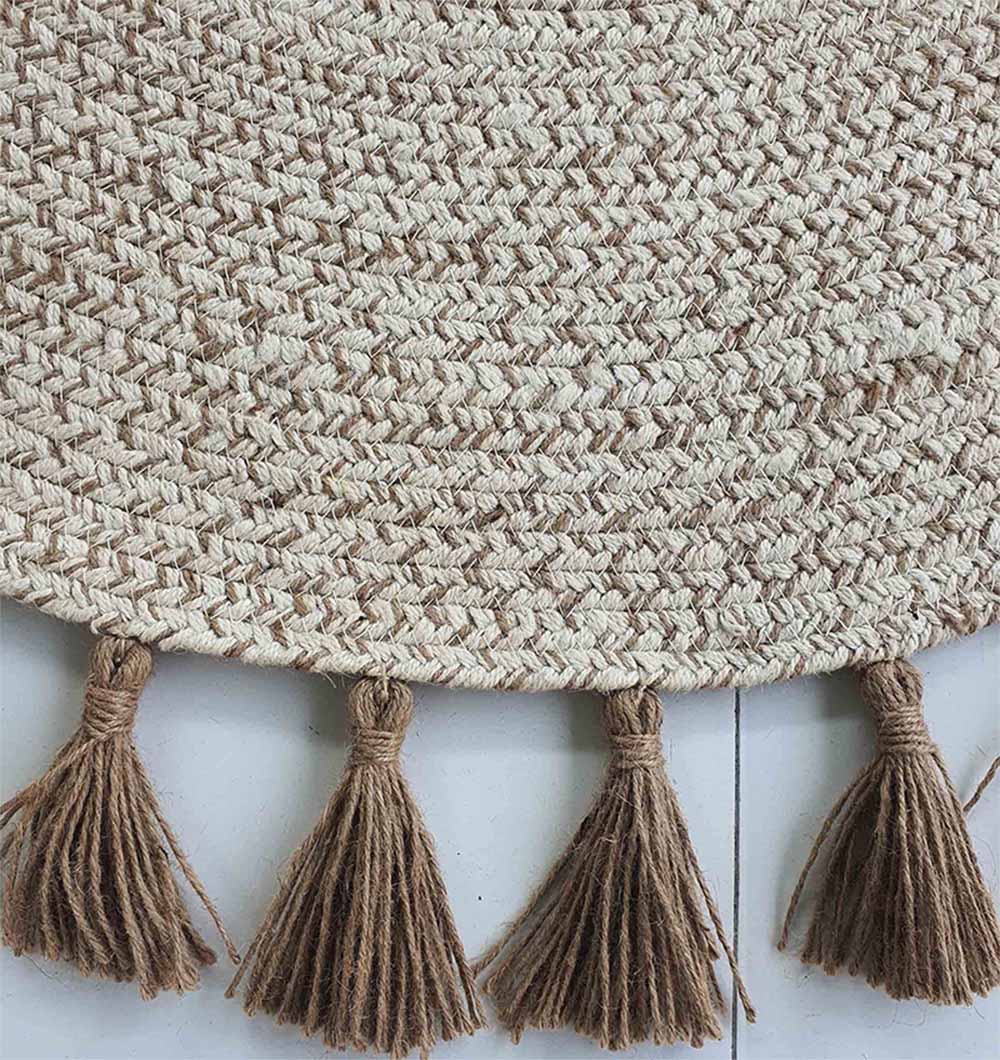 Close-up detailing the structure of the hand-woven braid, showing the thick gauge and tight weave of the jute fibers.