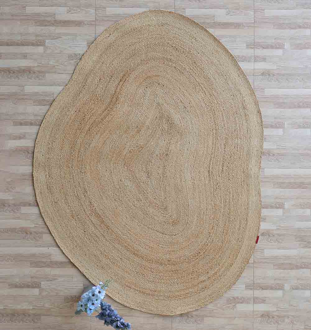 Unique Shape Natural Jute Rug – Handmade Woven Eco Decor Carpet BR-097