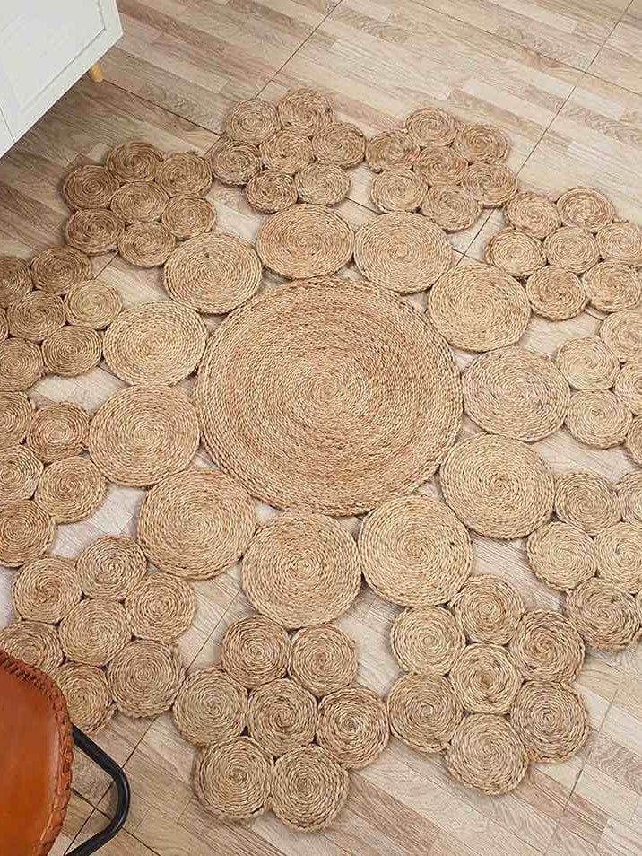 Handmade natural color crochet rug CR-016 for living room, adding cozy texture and aesthetic appea