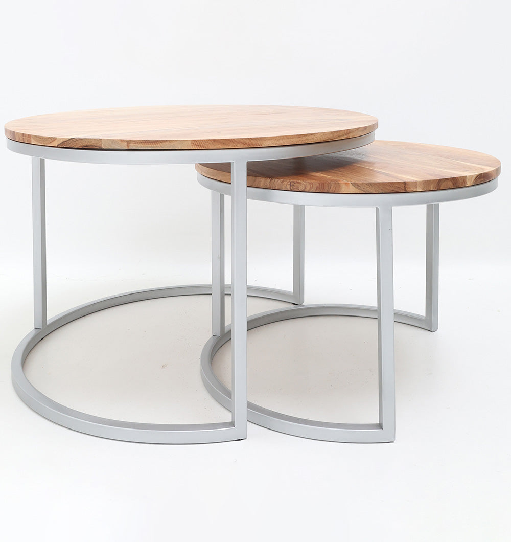Modern Nesting Coffee Table Set – Round Wooden Top with Metal Frame GH-001