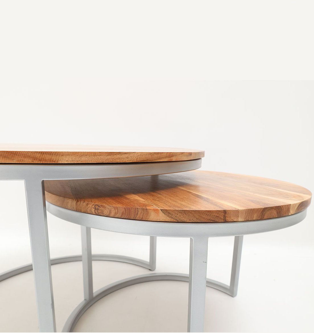 Modern Nesting Coffee Table Set – Round Wooden Top with Metal Frame GH-001