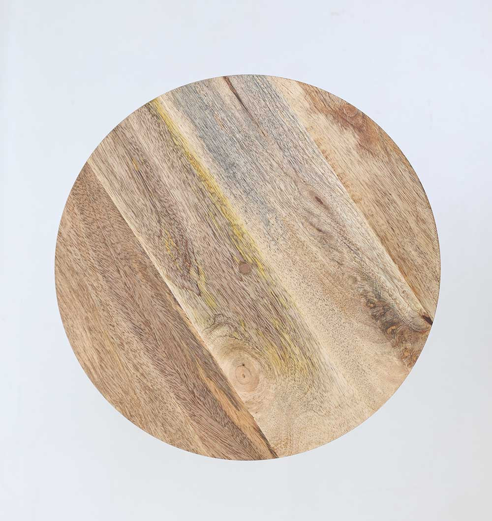 Top-down view showcasing the unique inverted cone solid wood surface and the table's artistic design.