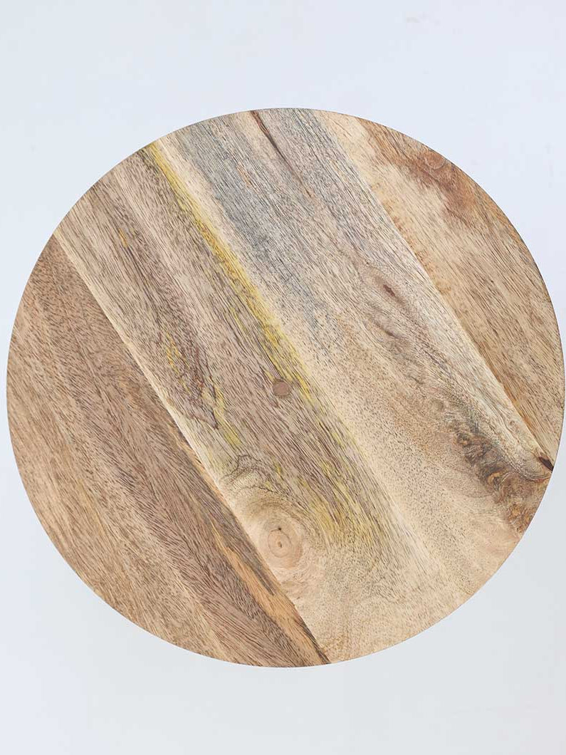 Top-down view showcasing the unique inverted cone solid wood surface and the table's artistic design.