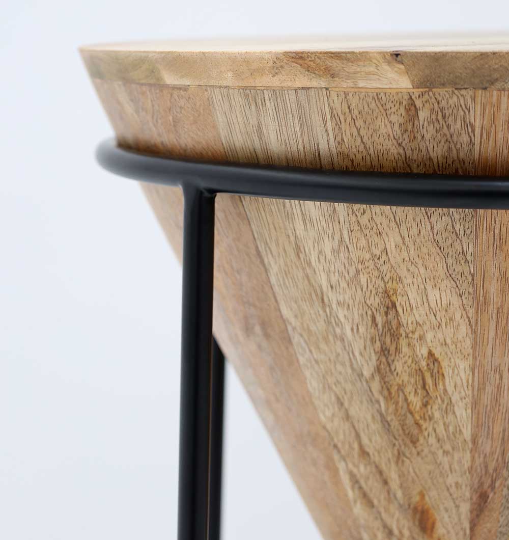 Modern Cone Accent Side Table – Solid Wood & Iron Base GH-002
