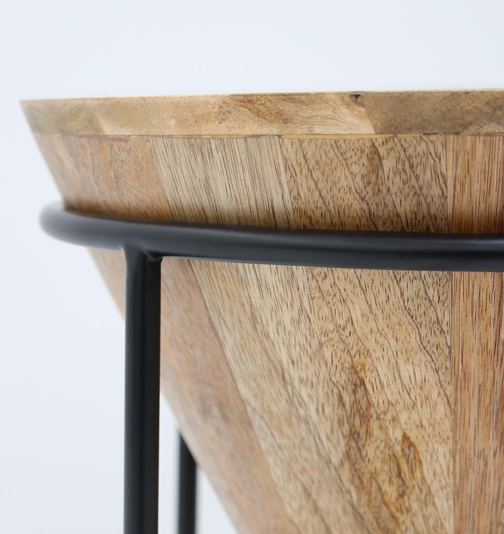 Modern Cone Accent Side Table – Solid Wood & Iron Base GH-002