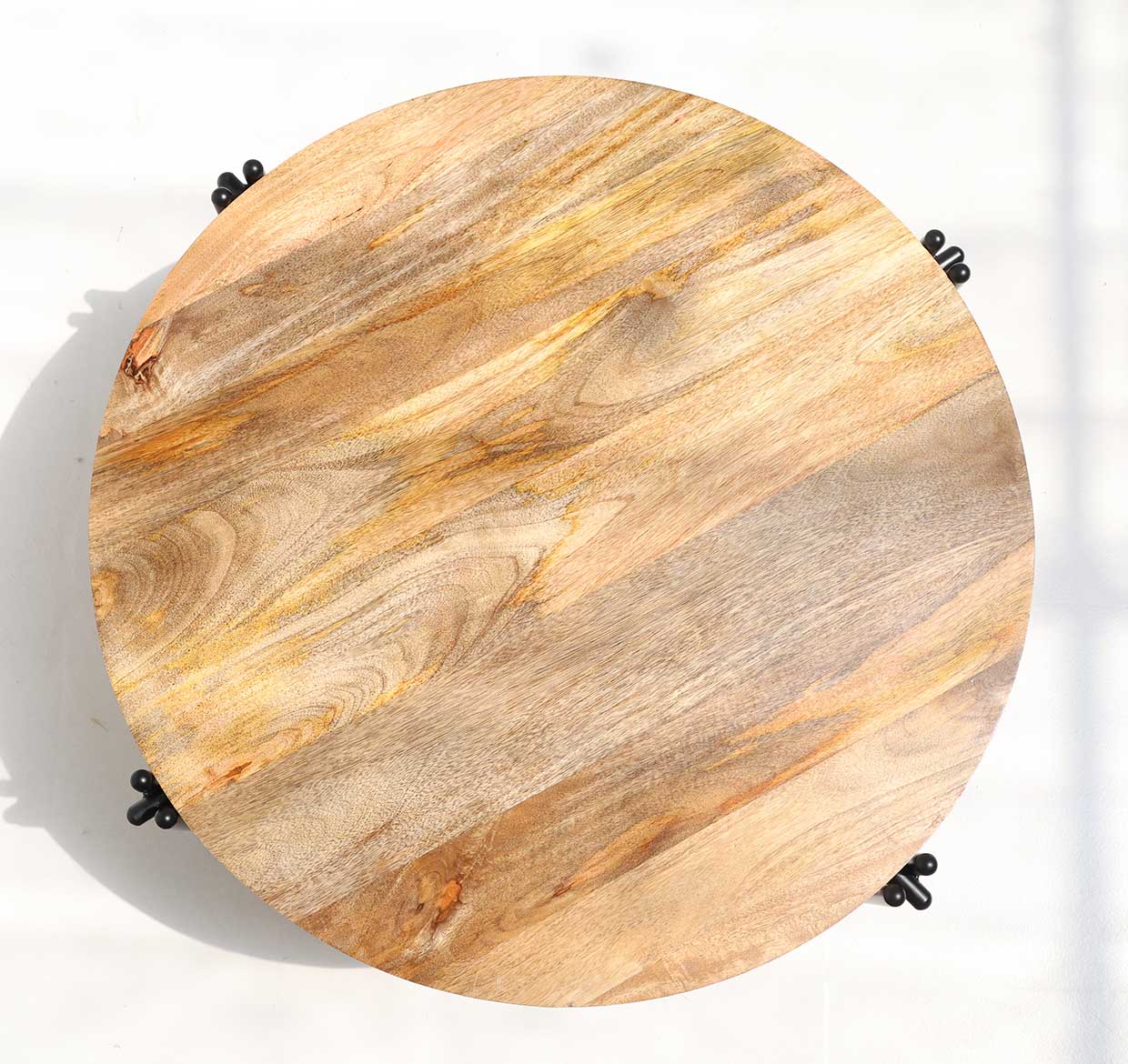 Modern Round Coffee Table – Solid Wood Top with Black Iron Legs GH-067