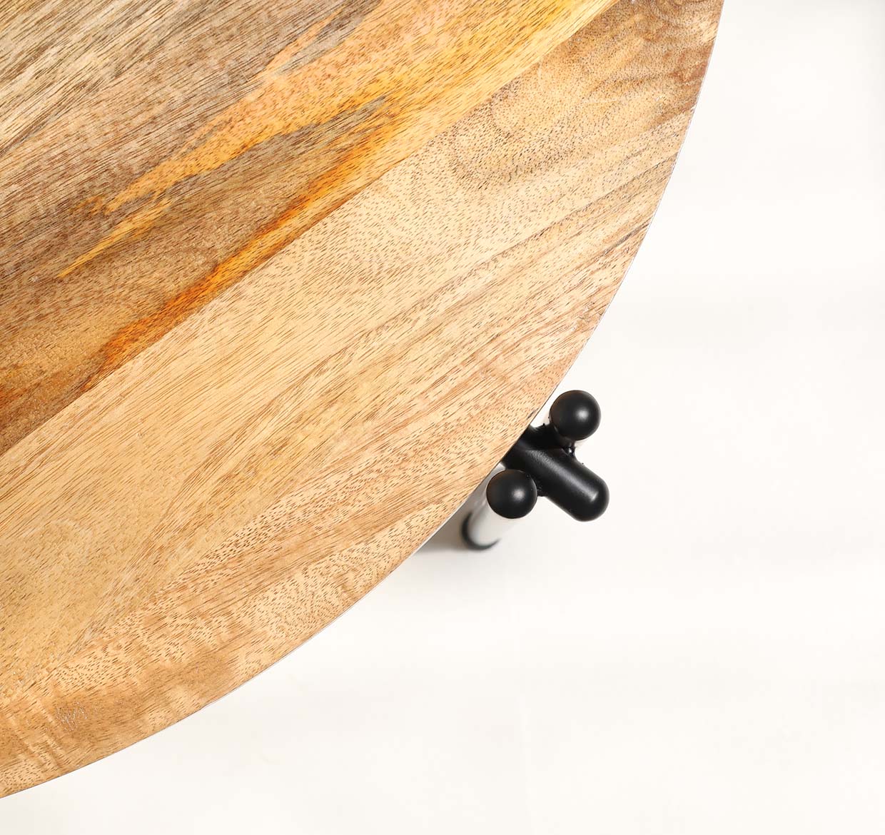 Modern Round Coffee Table – Solid Wood Top with Black Iron Legs GH-067