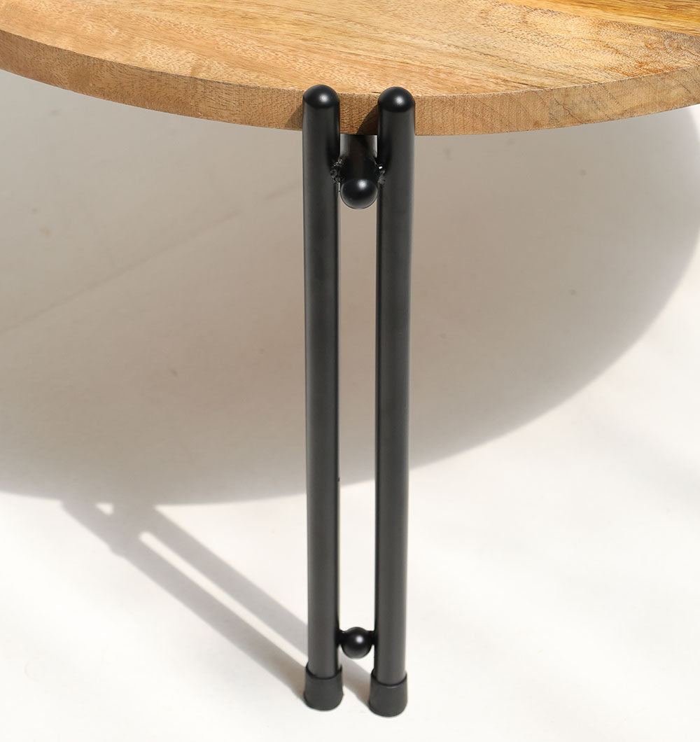 Modern Round Coffee Table – Solid Wood Top with Black Iron Legs GH-067