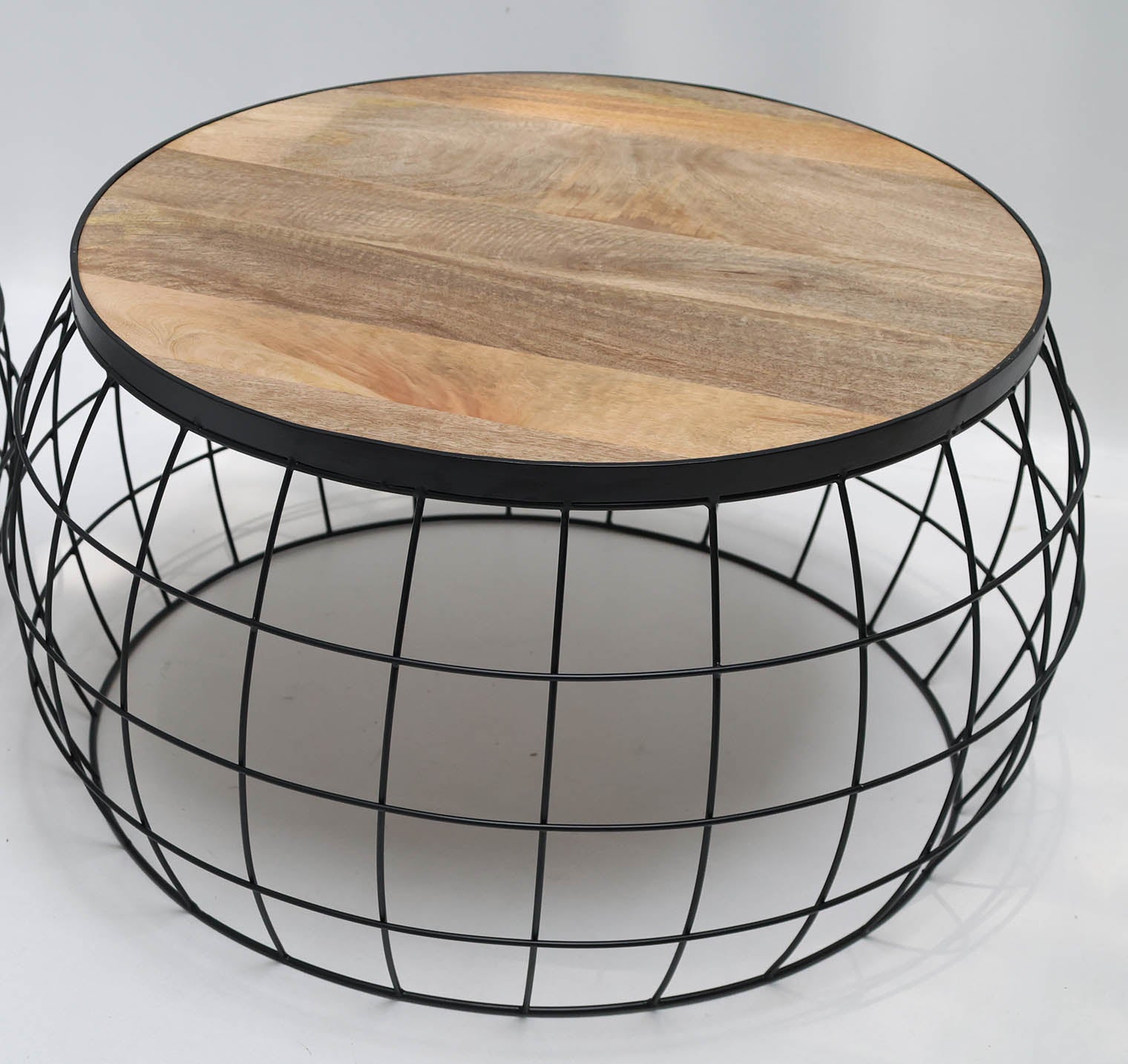 Industrial Nesting Side Tables – Solid Wood Top & Metal Wire Base (Set of 2) GH-068